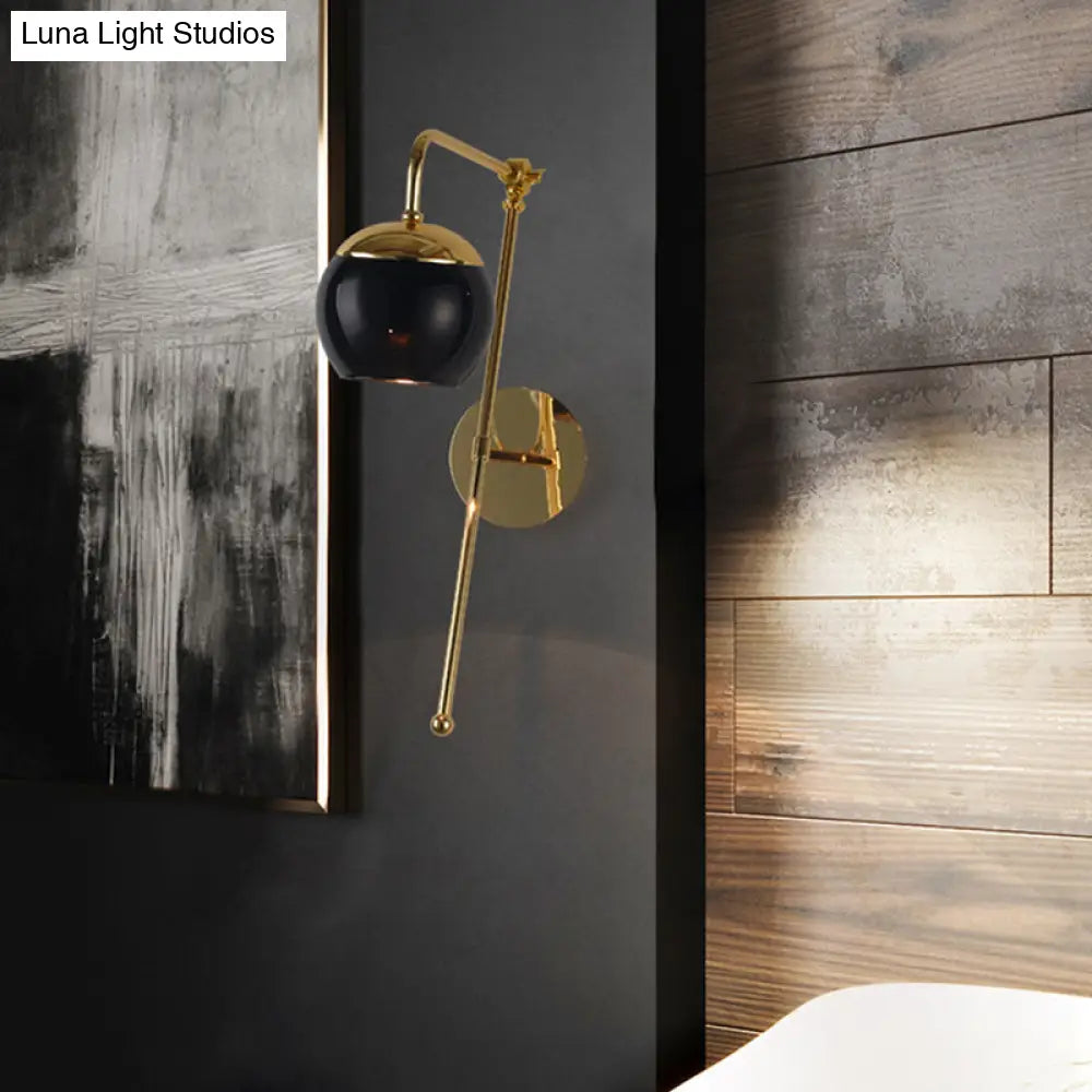 Contemporary Glass Wall Sconce With Brass Finish Arm - 1 Bulb Bedroom Light