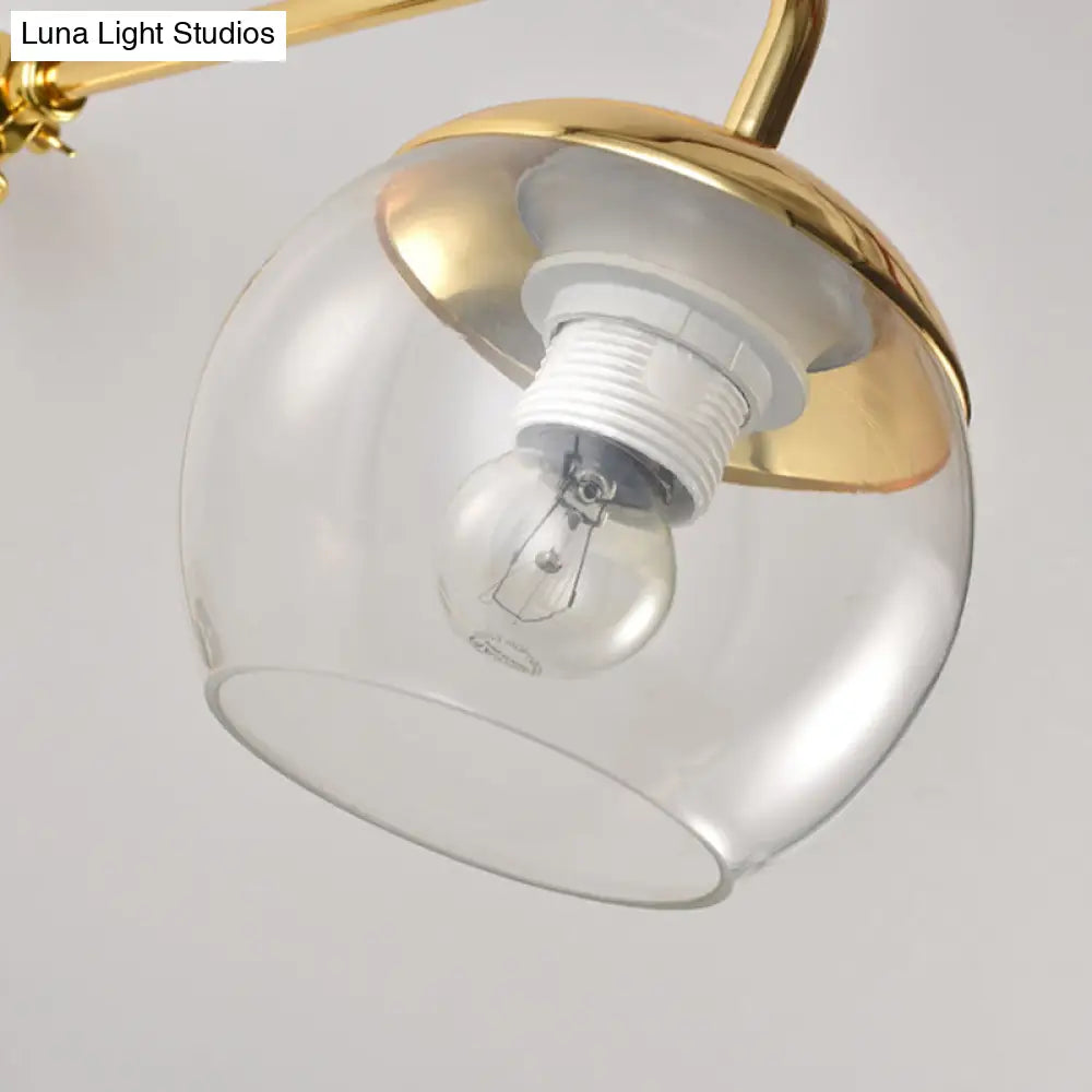 Contemporary Glass Wall Sconce With Brass Finish Arm - 1 Bulb Bedroom Light