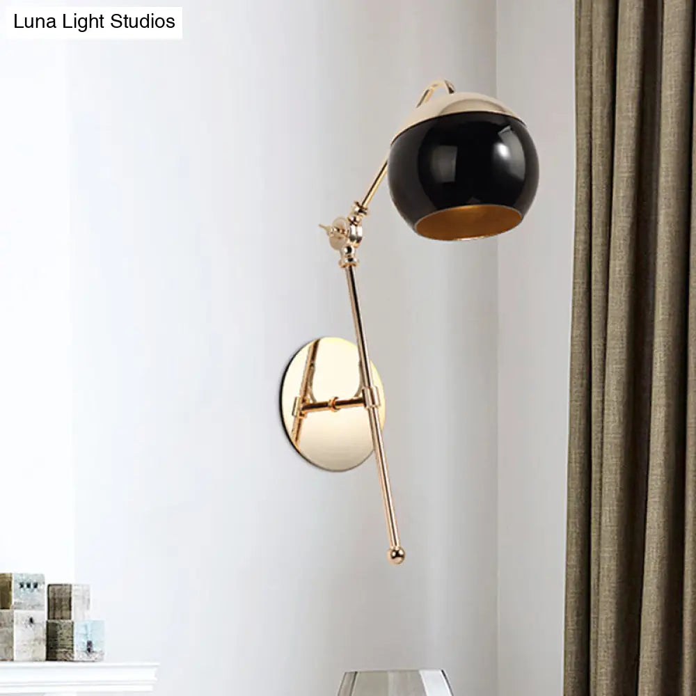 Contemporary Glass Wall Sconce With Brass Finish Arm - 1 Bulb Bedroom Light