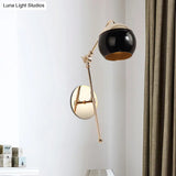 Contemporary Glass Wall Sconce With Brass Finish Arm - 1 Bulb Bedroom Light