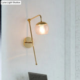 Contemporary Glass Wall Sconce With Brass Finish Arm - 1 Bulb Bedroom Light