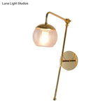 Contemporary Glass Wall Sconce With Brass Finish Arm - 1 Bulb Bedroom Light
