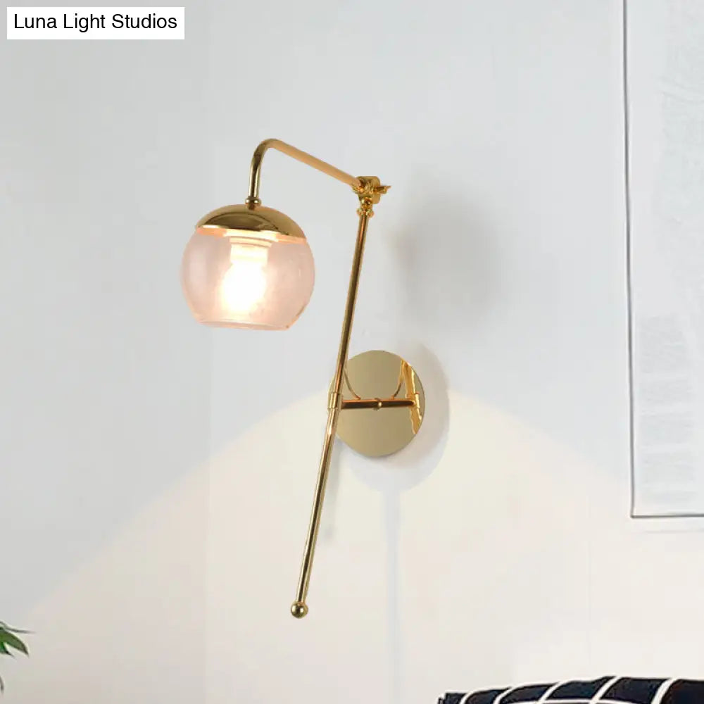 Contemporary Glass Wall Sconce With Brass Finish Arm - 1 Bulb Bedroom Light