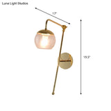 Contemporary Glass Wall Sconce With Brass Finish Arm - 1 Bulb Bedroom Light