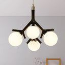 Contemporary Global 4-Light White Glass Chandelier With Branch Design - Hanging Ceiling Fixture In