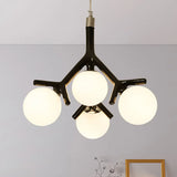 Contemporary Global 4-Light White Glass Chandelier With Branch Design - Hanging Ceiling Fixture In