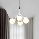 Contemporary Global 4-Light White Glass Chandelier With Branch Design - Hanging Ceiling Fixture In
