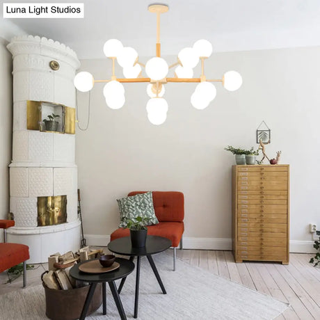 Contemporary Globe Chandelier - White Glass 9/12/16 Head Dining Room Hanging Light Kit