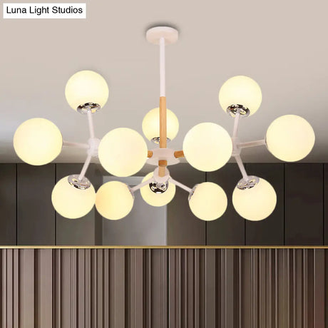 Contemporary Globe Chandelier - White Glass 9/12/16 Head Dining Room Hanging Light Kit