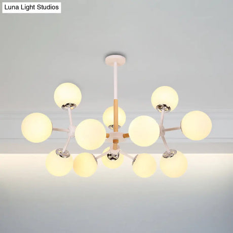 Contemporary Globe Chandelier - White Glass 9/12/16 Head Dining Room Hanging Light Kit
