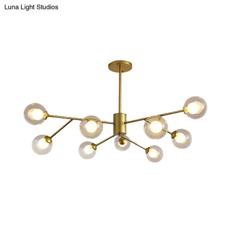 Contemporary Globe Glass Chandelier With Starburst Design - Black/Gold Finish 6/9 Lights
