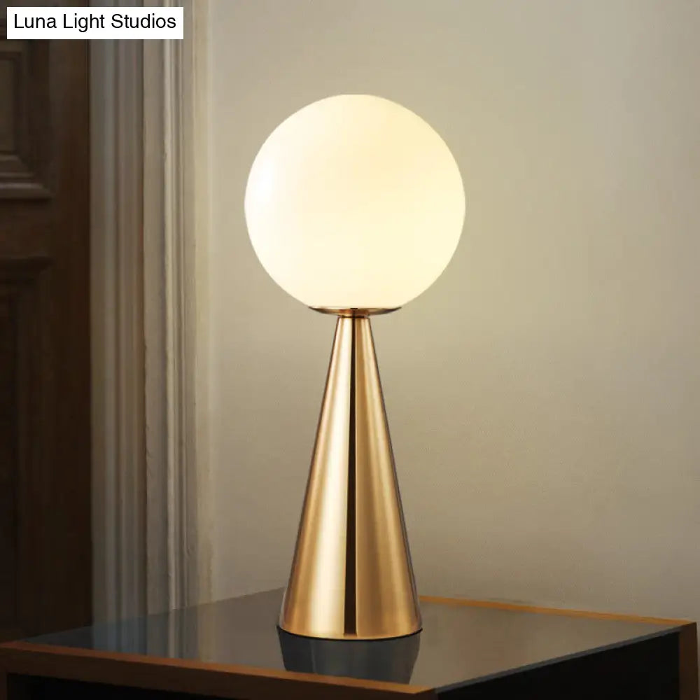 Contemporary Gold 1-Head Nightstand Lamp With Cream Glass Shade