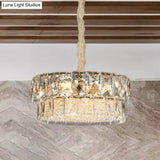 Contemporary Gold 2-Tier Crystal Ceiling Pendant Chandelier - 7 Lights Beveled Design For