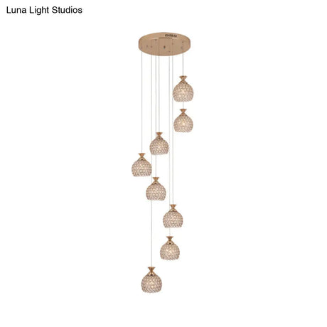 Contemporary Gold 8-Light Crystal Dome Pendant With Spiral Design