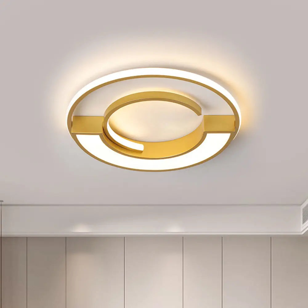 Contemporary Gold Aluminum Ceiling Lamp - Led Flushmount Lighting In Warm/White Light (16.5’ Or