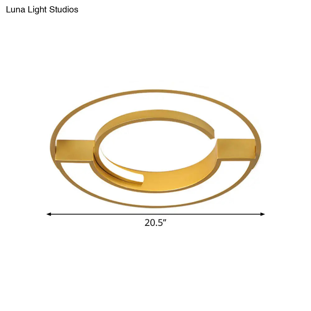 Contemporary Gold Aluminum Ceiling Lamp - Led Flushmount Lighting In Warm/White Light (16.5’ Or