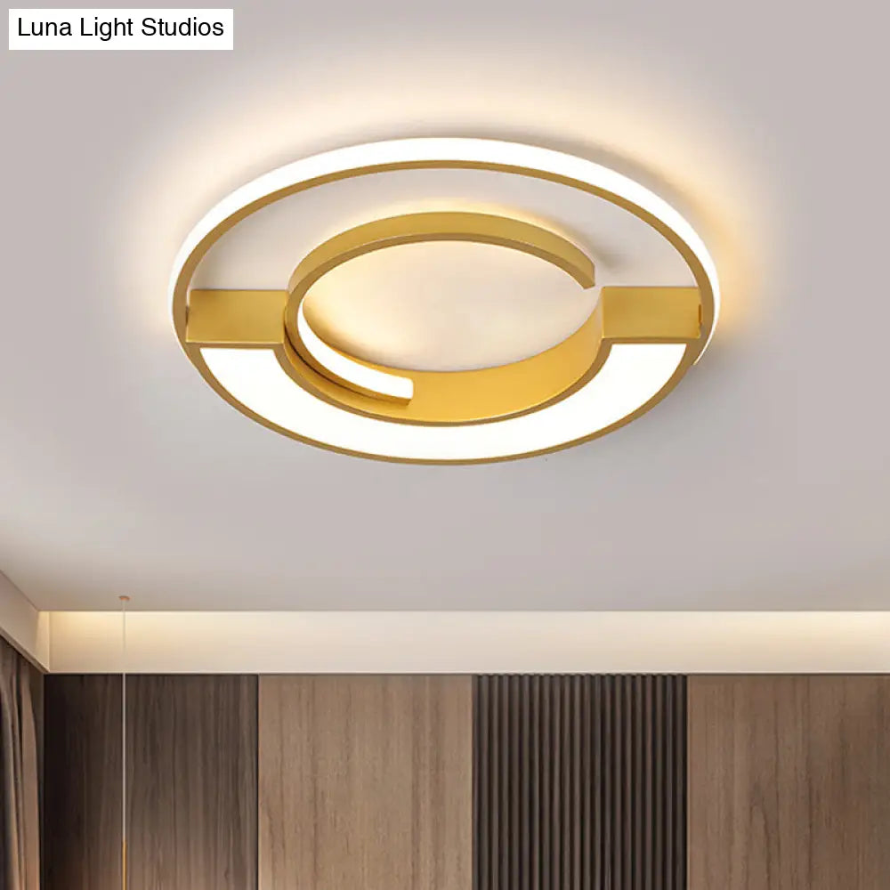 Contemporary Gold Aluminum Ceiling Lamp - Led Flushmount Lighting In Warm/White Light (16.5’ Or