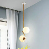 Contemporary Gold Angle Linear Chandelier Lighting 2 Lights White Glass Sphere Shade Metal Hanging Lamp Fixture Gold