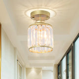 Contemporary Gold/Black Semi Flush Ceiling Light With Crystal Cylinder Shade Gold