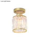 Contemporary Gold/Black Semi Flush Ceiling Light With Crystal Cylinder Shade