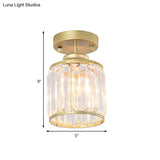 Contemporary Gold/Black Semi Flush Ceiling Light With Crystal Cylinder Shade