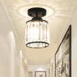 Contemporary Gold/Black Semi Flush Ceiling Light With Crystal Cylinder Shade Black