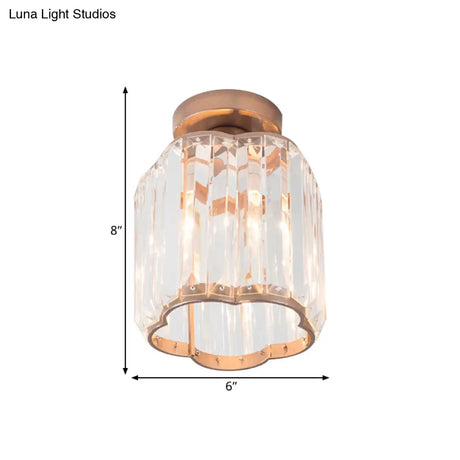 Contemporary Gold Canopy Semi Flush Light With Plum Blossom Shade And Clear Crystal Ceiling Mount