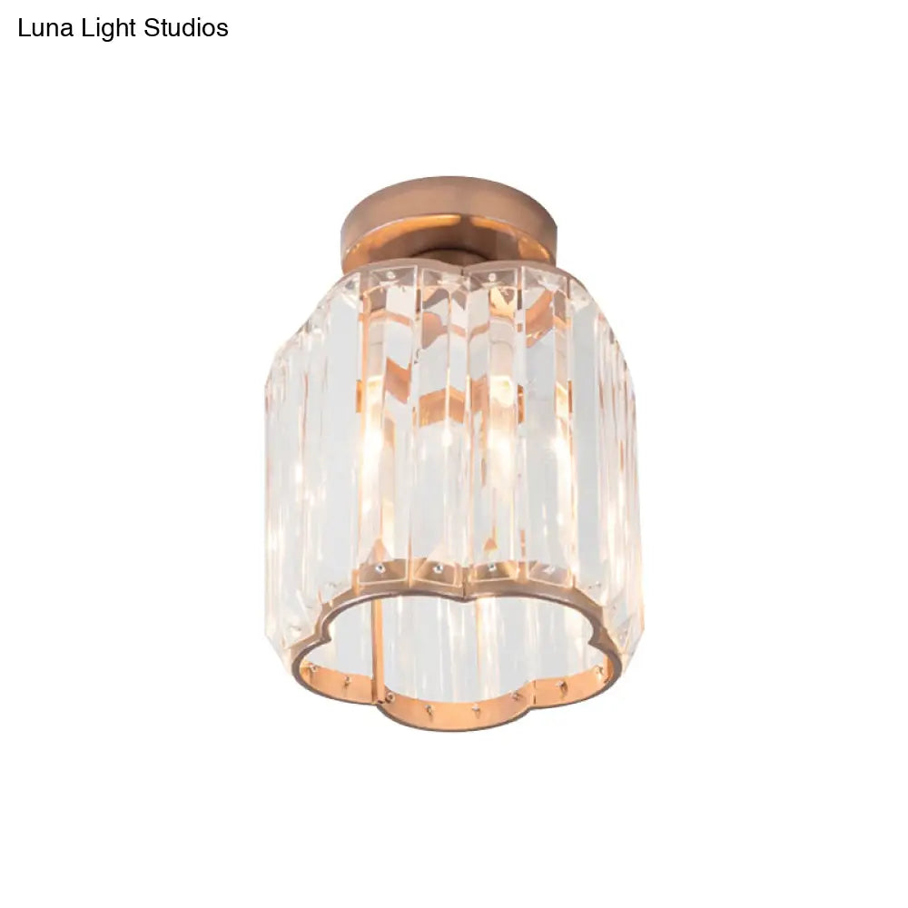 Contemporary Gold Canopy Semi Flush Light With Plum Blossom Shade And Clear Crystal Ceiling Mount