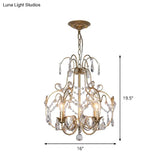 Contemporary Gold Chandelier Featuring Clear Crystal Beads - 3 Bulb Lantern Suspended Lighting