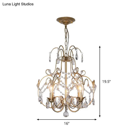 Contemporary Gold Chandelier Featuring Clear Crystal Beads - 3 Bulb Lantern Suspended Lighting