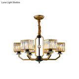 Contemporary Gold Chandelier Light - 3/6 Bulbs Dining Room Ceiling Lamp With Stylish Crystal Block
