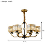 Contemporary Gold Chandelier Light - 3/6 Bulbs Dining Room Ceiling Lamp With Stylish Crystal Block