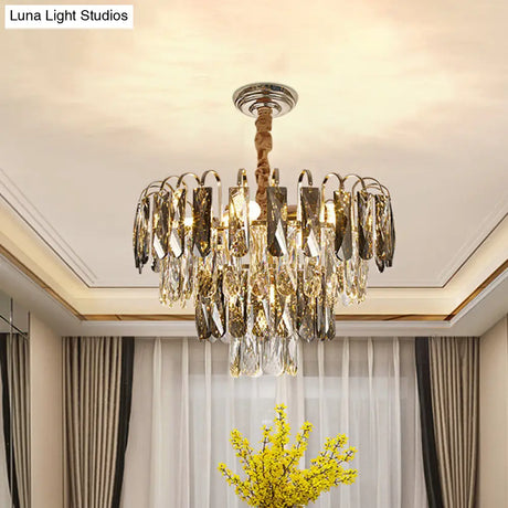 Contemporary Gold Chandelier with Clear Rectangle Cut Crystals 5 Lights Clear