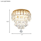 Contemporary Gold Circle K9 Crystal Ceiling Flushmount With Drape 3 Heads