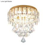 Contemporary Gold Circle K9 Crystal Ceiling Flushmount With Drape 3 Heads