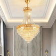 Contemporary Gold Crystal Ceiling Chandelier With Conical Down Lighting - Ideal For Parlor 5/8-Bulb