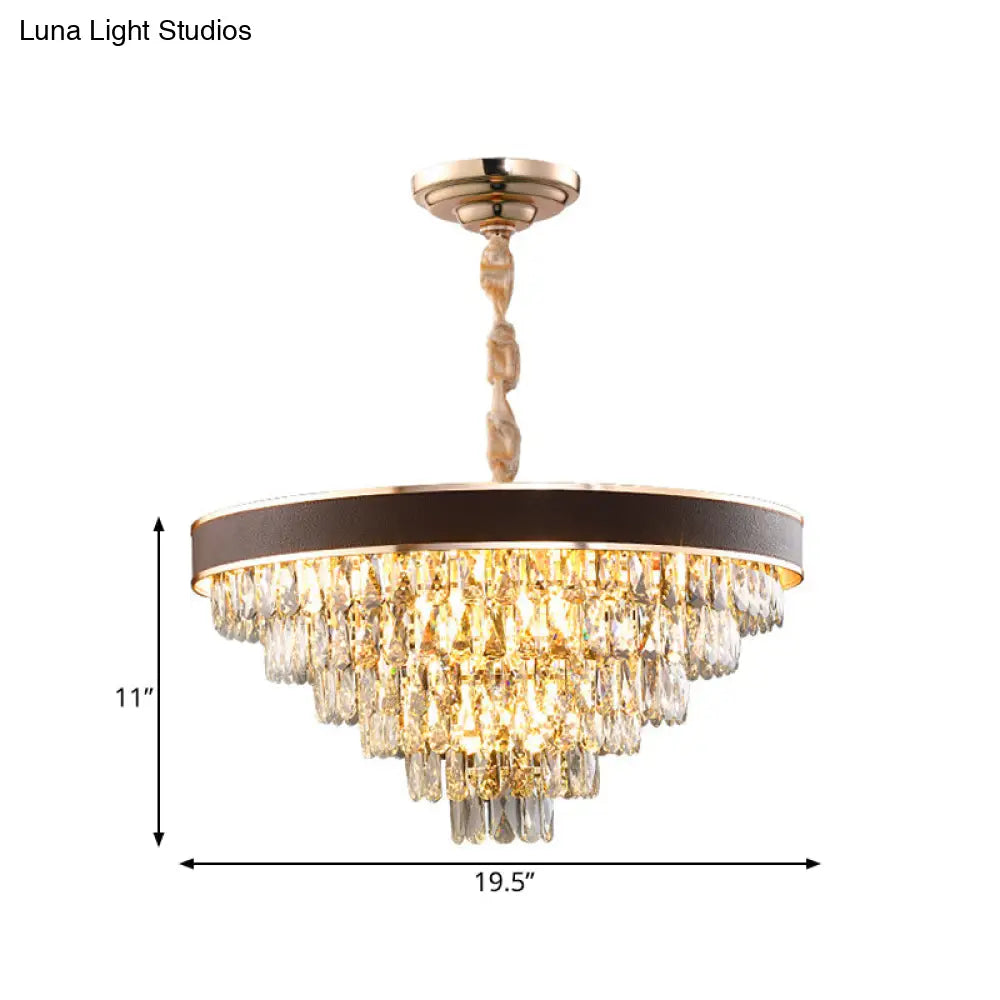 Contemporary Gold Crystal Chandelier - 6-Tier Tapered Pendant Light With 9 Bulbs Ideal For Dining
