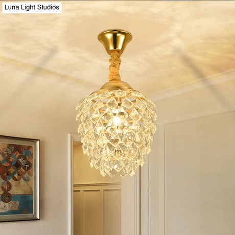 Contemporary Gold Crystal Pendant Ceiling Lamp For Dining Room - Elegant 1-Bulb Hanging Fixture