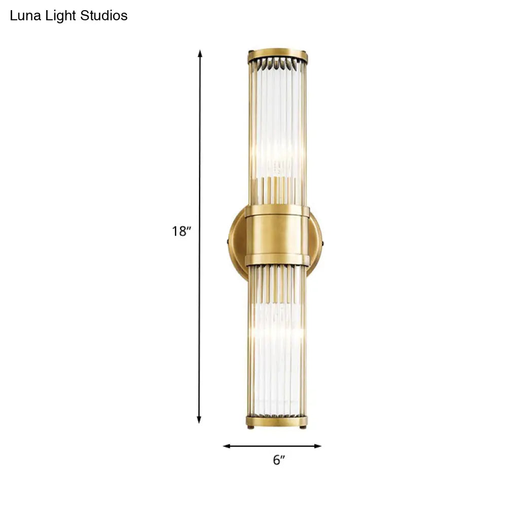 Contemporary Gold Crystal Wall Sconce For Living Room - 1/2 Bulb Cylindrical Design