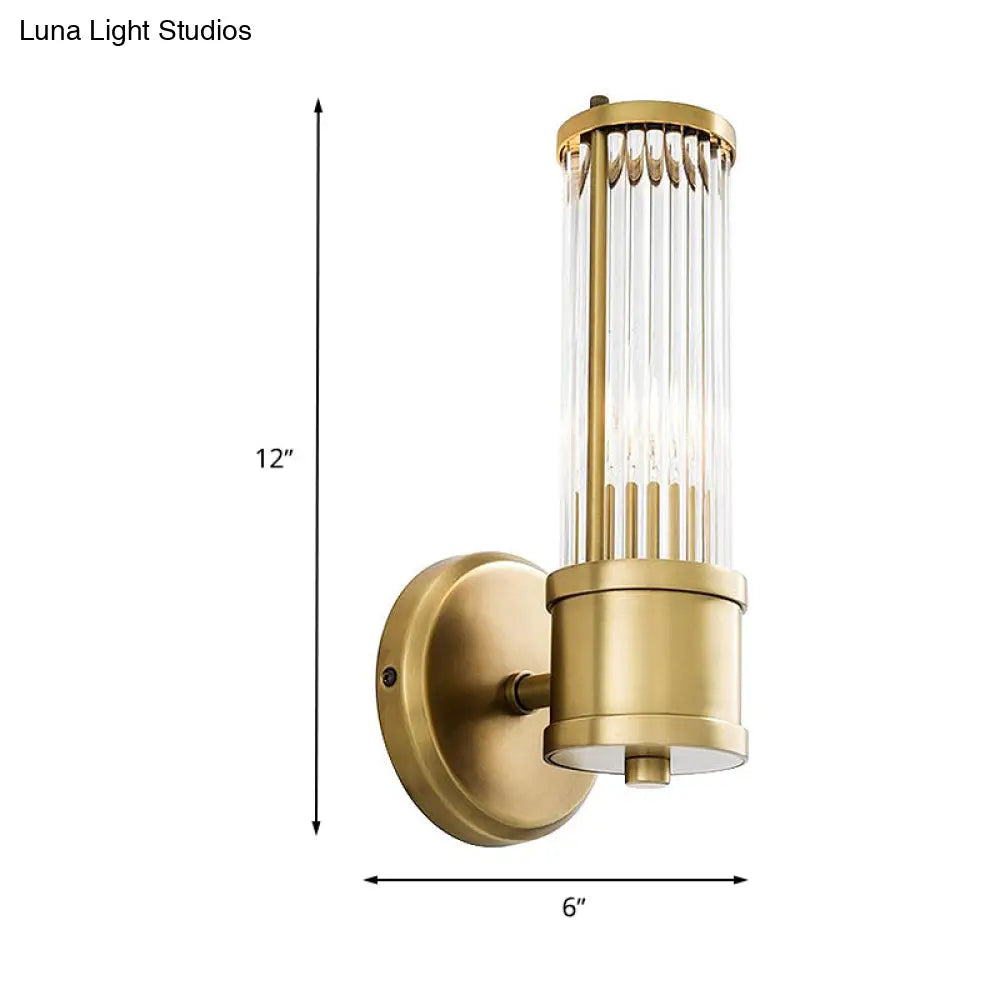 Contemporary Gold Crystal Wall Sconce For Living Room - 1/2 Bulb Cylindrical Design