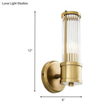 Contemporary Gold Crystal Wall Sconce For Living Room - 1/2 Bulb Cylindrical Design