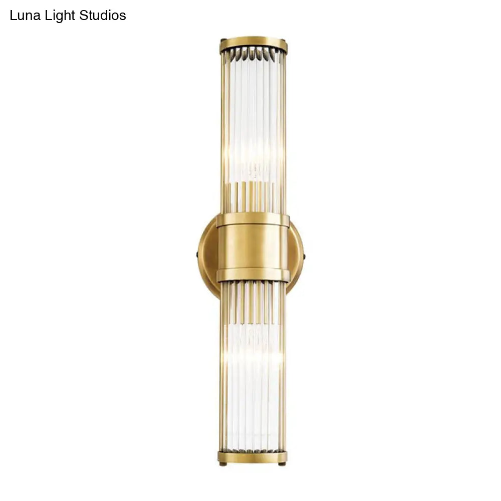 Contemporary Gold Crystal Wall Sconce For Living Room - 1/2 Bulb Cylindrical Design