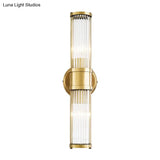 Contemporary Gold Crystal Wall Sconce For Living Room - 1/2 Bulb Cylindrical Design