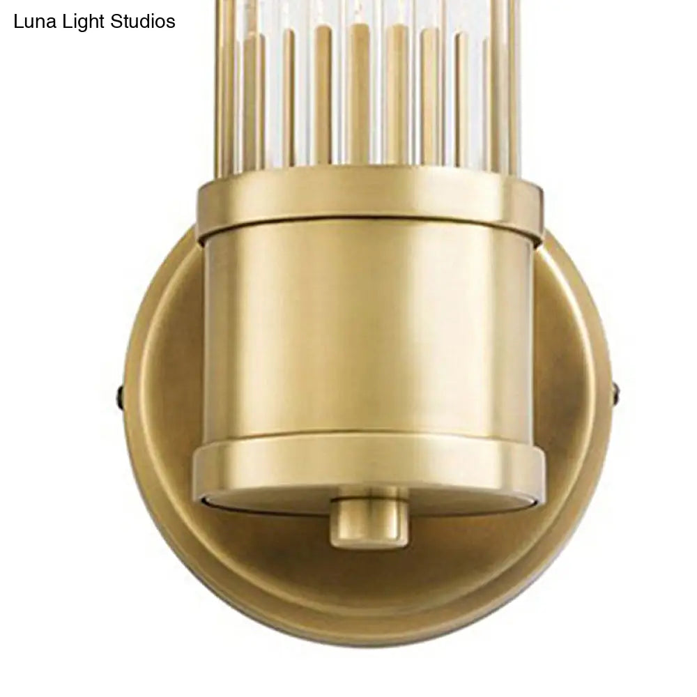 Contemporary Gold Crystal Wall Sconce For Living Room - 1/2 Bulb Cylindrical Design