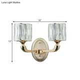 Contemporary Gold Cylinder Crystal Wall Lamp - Beveled Cut 1/2-Head Design Stylish Living Room Mount