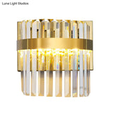 Contemporary Gold Demilune Wall Light - 2 Head Crystal Prism Sconce