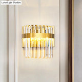 Contemporary Gold Demilune Wall Light - 2 Head Crystal Prism Sconce