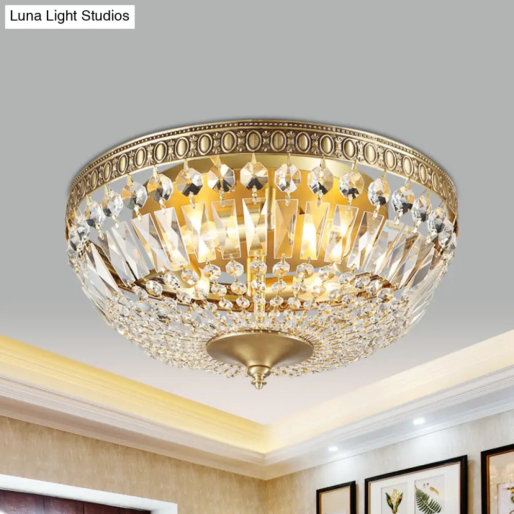 Contemporary Gold Dome Ceiling Light Clear Glass Flush Mount Lamp - 4 Lights