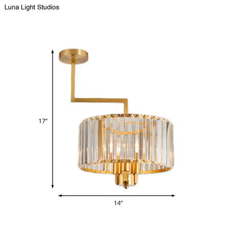 Contemporary Gold Drum Chandelier With Clear Crystal - 3/6/9 Head Suspension Light For Living Room