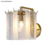 Contemporary Gold Drum Wall Sconce Light With Frosted And Waterglass - 1 Fixture